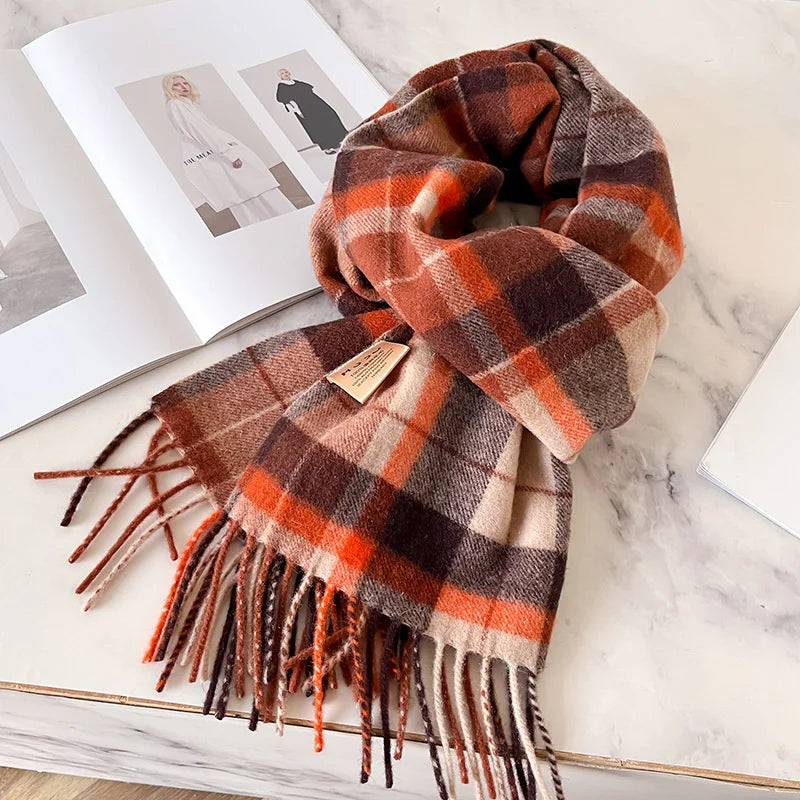 100% Wool Luxury Brands Classic England Style Women Scarf Fashion Stripe Plaid Scarves Tassel Shawls Pashmina Lady Wrap 32*180cm