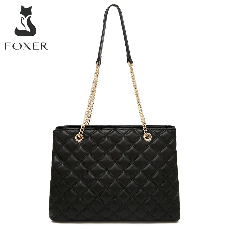 FOXER Women Fashion Quilted Shoulder Bag Female Classic Underarm Bag Vintage Lady Simple Tote Bags Chrismas Gift