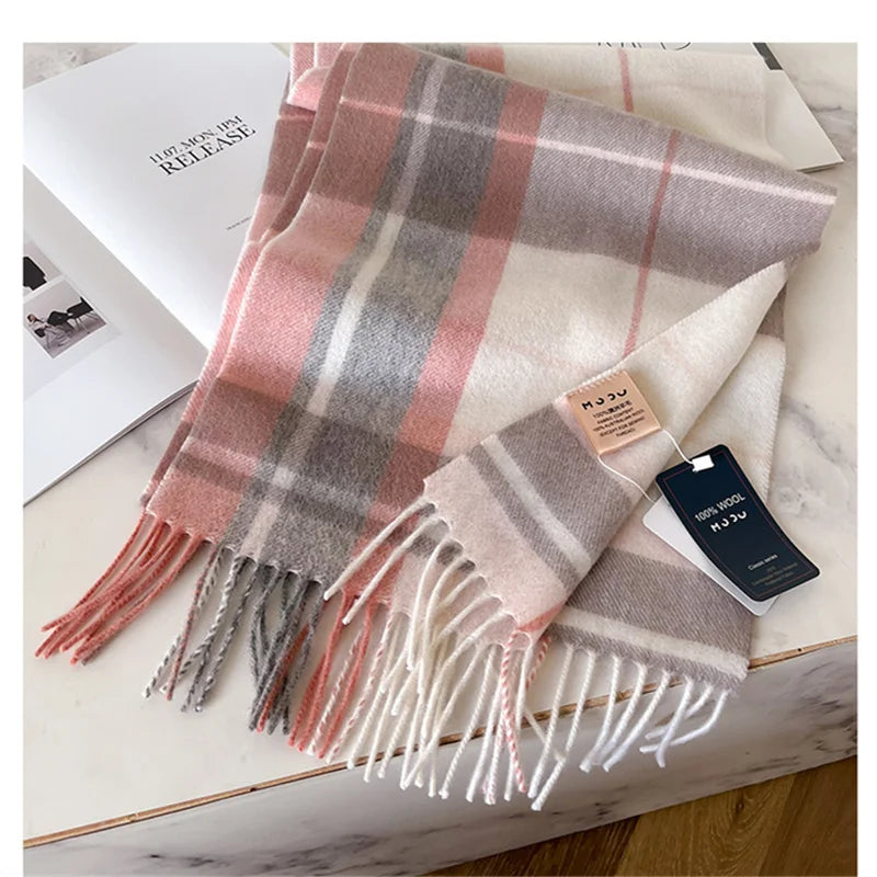 100% Wool Luxury Brands Classic England Style Women Scarf Fashion Stripe Plaid Scarves Tassel Shawls Pashmina Lady Wrap 32*180cm