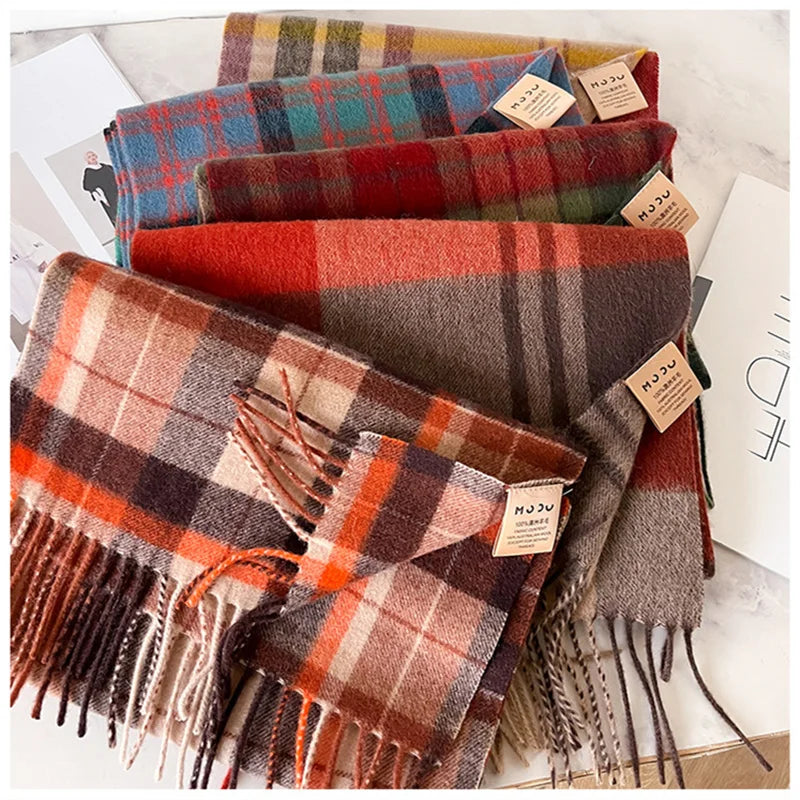 100% Wool Luxury Brands Classic England Style Women Scarf Fashion Stripe Plaid Scarves Tassel Shawls Pashmina Lady Wrap 32*180cm