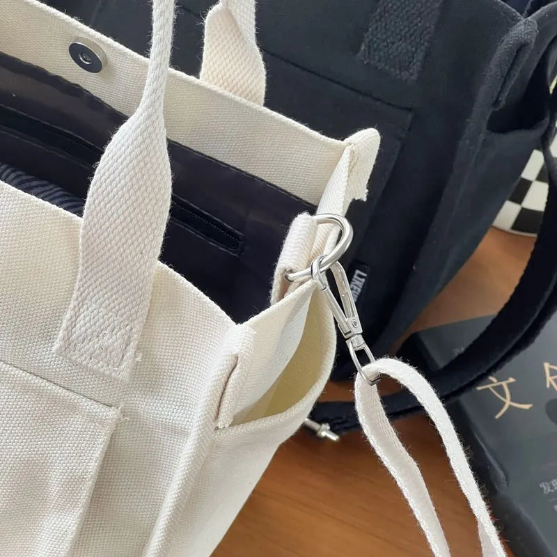 Simple Versatile Shoulder Bag Large Capacity HandBag Fashion Casual Solid Canvas Tote Crossbody Bags Multiple Pockets For Girls