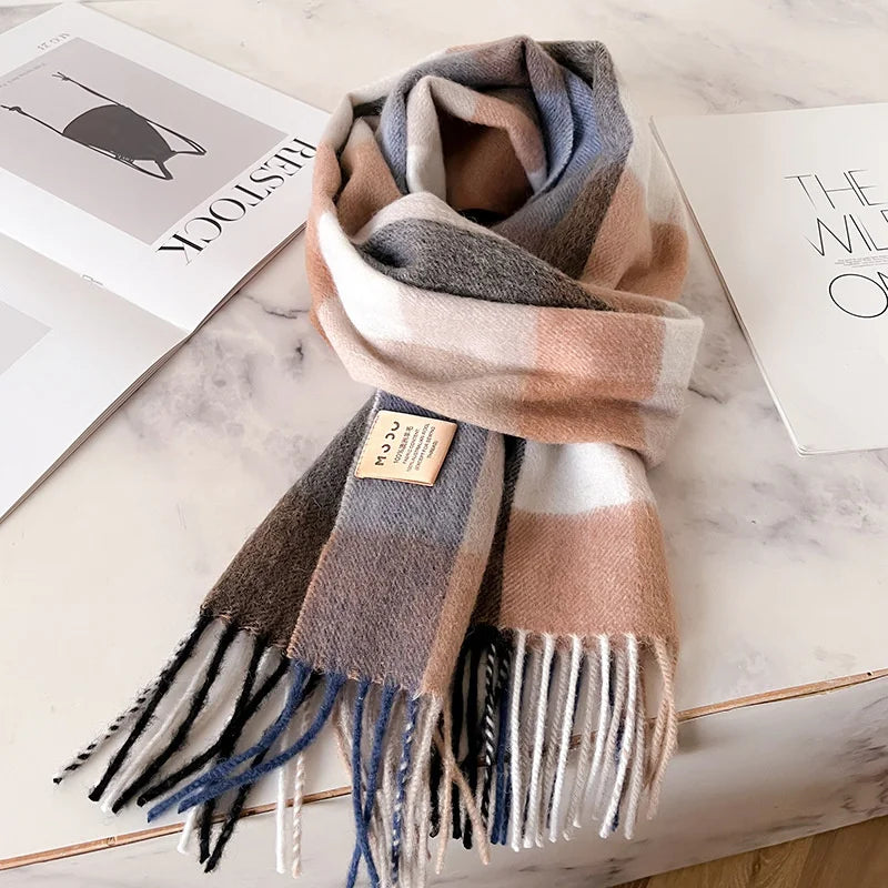 100% Wool Luxury Brands Classic England Style Women Scarf Fashion Stripe Plaid Scarves Tassel Shawls Pashmina Lady Wrap 32*180cm