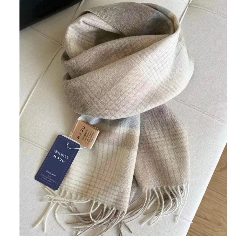 100% Wool Luxury Brands Classic England Style Women Scarf Fashion Stripe Plaid Scarves Tassel Shawls Pashmina Lady Wrap 32*180cm