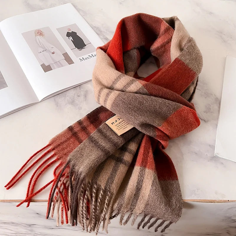 100% Wool Luxury Brands Classic England Style Women Scarf Fashion Stripe Plaid Scarves Tassel Shawls Pashmina Lady Wrap 32*180cm