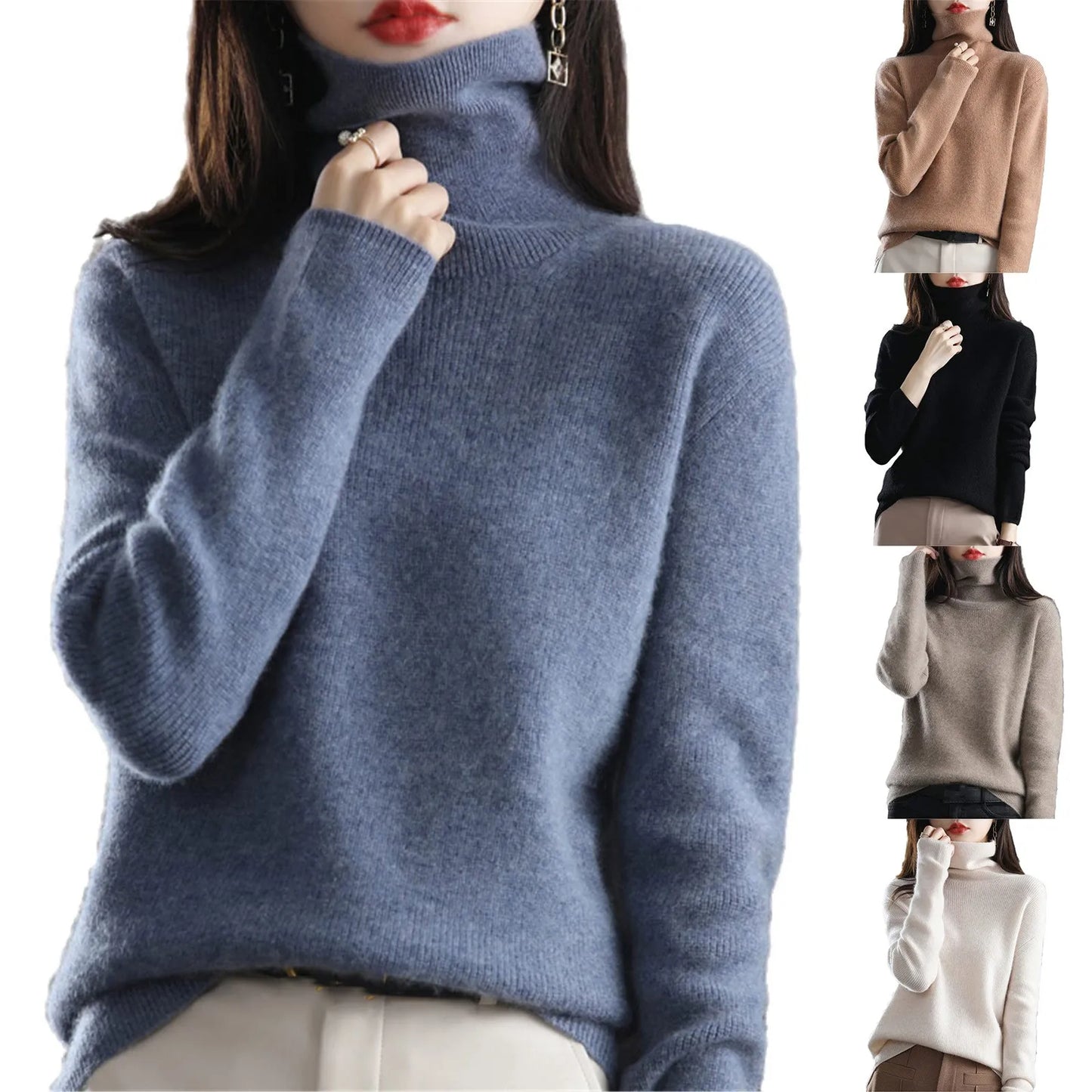 Women's Sweater Pullover Cashmere Pullover High Neck Wool Casual Knit Tops Autumn Winter Jacket Warm Pullover