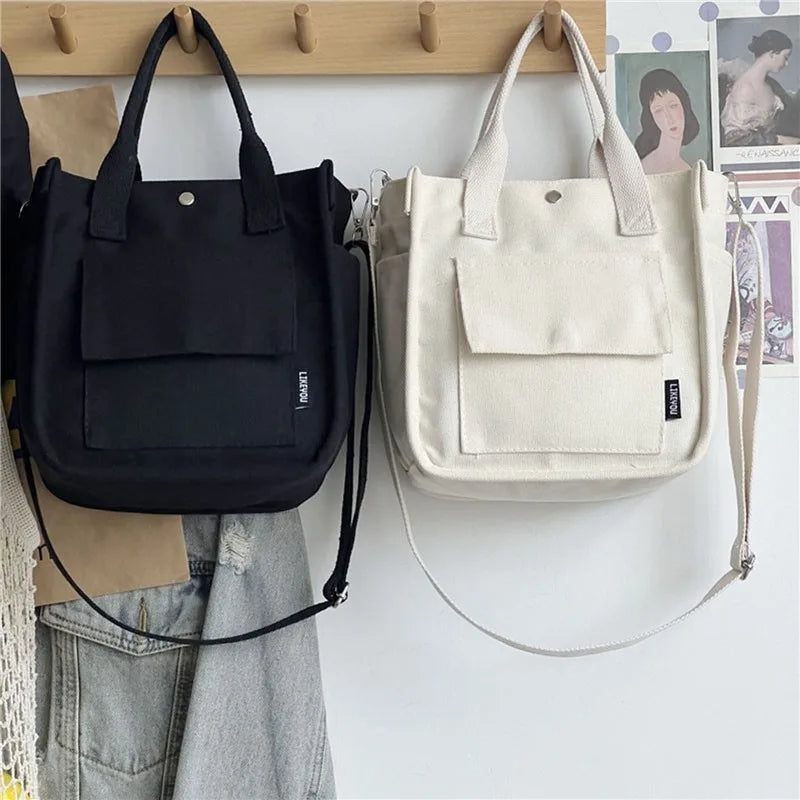 Simple Versatile Shoulder Bag Large Capacity HandBag Fashion Casual Solid Canvas Tote Crossbody Bags Multiple Pockets For Girls