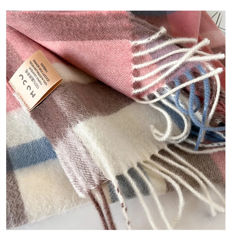 100% Wool Luxury Brands Classic England Style Women Scarf Fashion Stripe Plaid Scarves Tassel Shawls Pashmina Lady Wrap 32*180cm