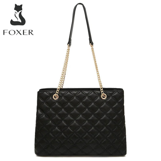 FOXER Women Fashion Quilted Shoulder Bag Female Classic Underarm Bag Vintage Lady Simple Tote Bags Chrismas Gift