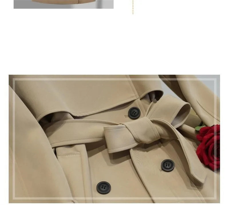 Women Long Trench Coat Fashion Windproof Coat Double Breasted Trench Coats Green Belt Windbreaker Spring Autumn Female Outerwear