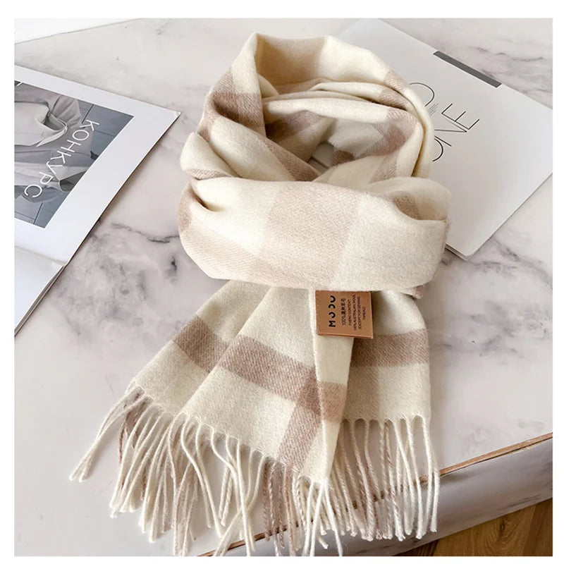 100% Wool Luxury Brands Classic England Style Women Scarf Fashion Stripe Plaid Scarves Tassel Shawls Pashmina Lady Wrap 32*180cm