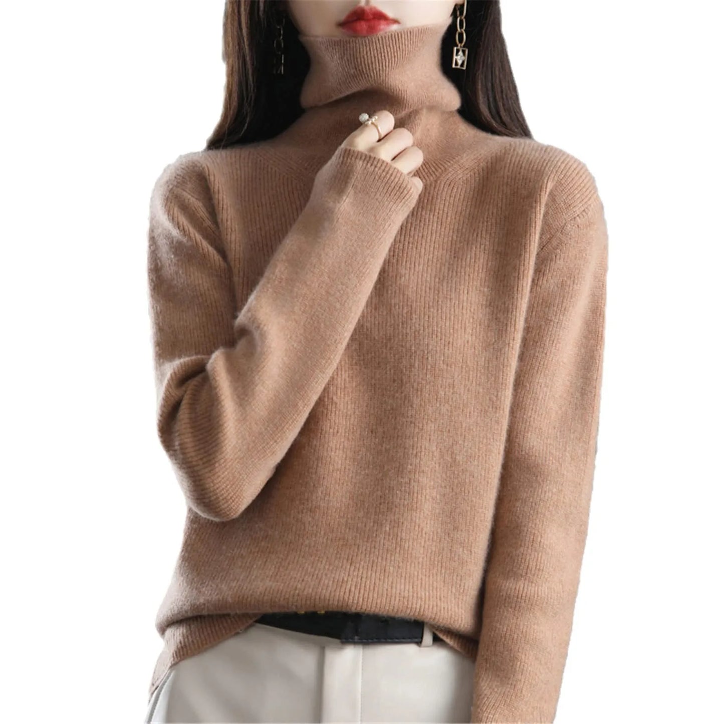 Women's Sweater Pullover Cashmere Pullover High Neck Wool Casual Knit Tops Autumn Winter Jacket Warm Pullover