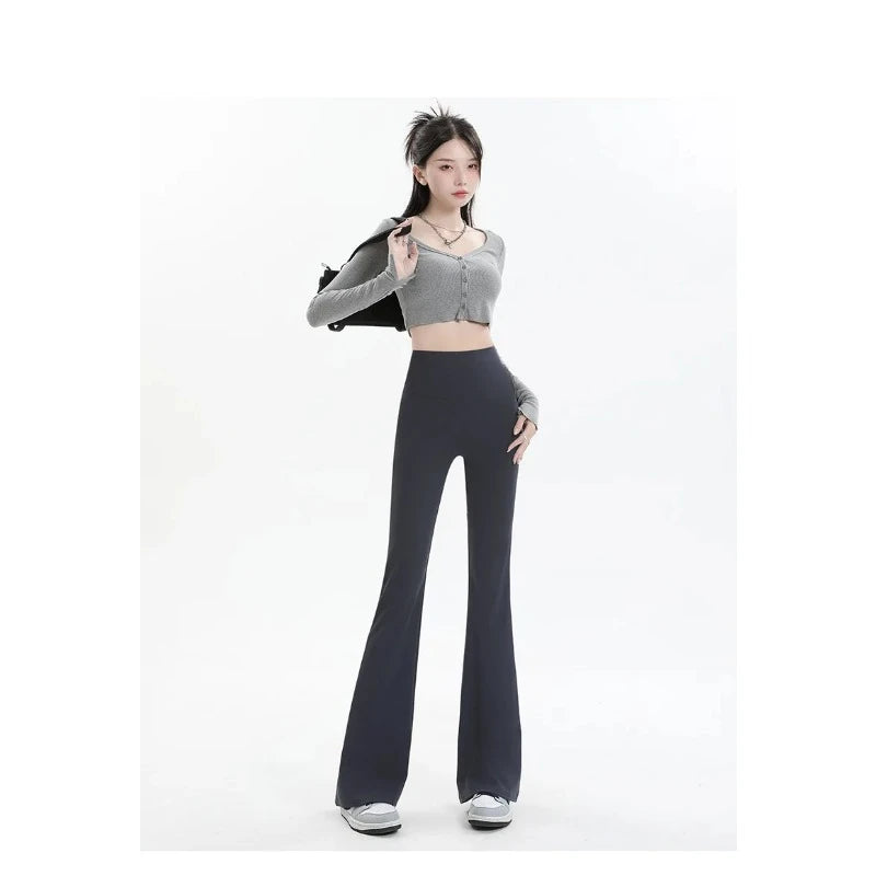 Women Trousers Flare Leggings High Waist Wide Leg Yoga Pants Seamless Fitness Workout Tights Gym Sports Casual Slimming Clothing