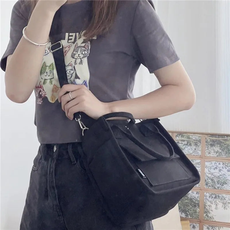 Simple Versatile Shoulder Bag Large Capacity HandBag Fashion Casual Solid Canvas Tote Crossbody Bags Multiple Pockets For Girls