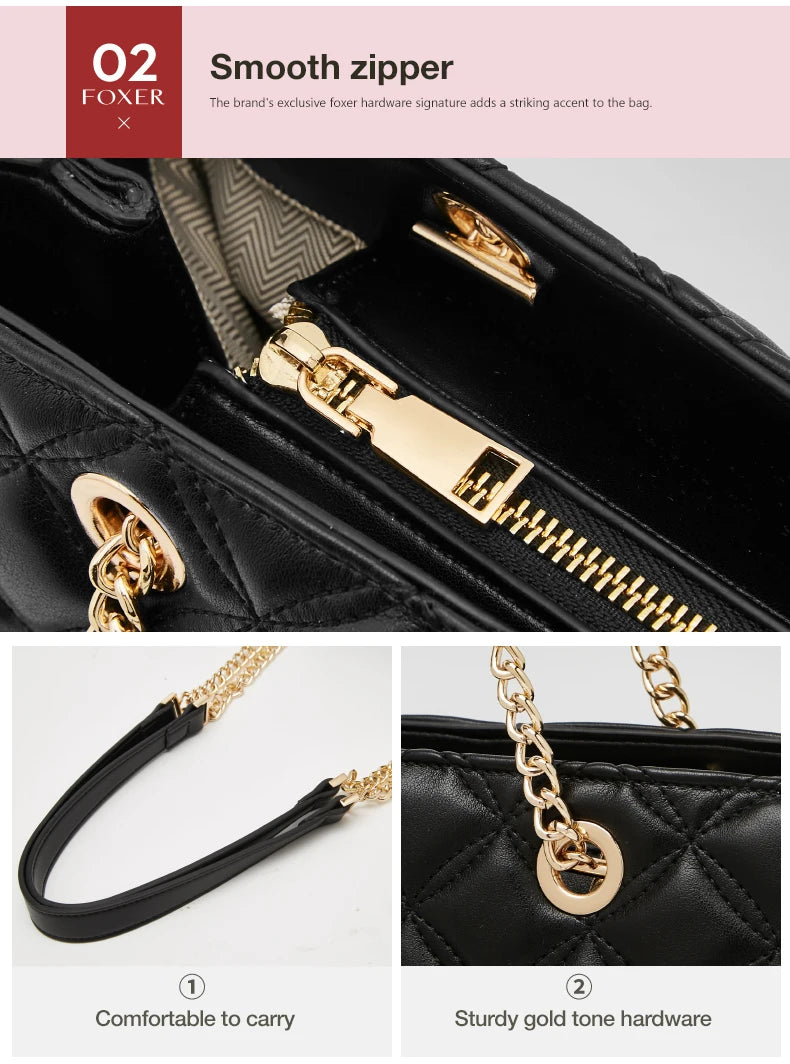 FOXER Women Fashion Quilted Shoulder Bag Female Classic Underarm Bag Vintage Lady Simple Tote Bags Chrismas Gift