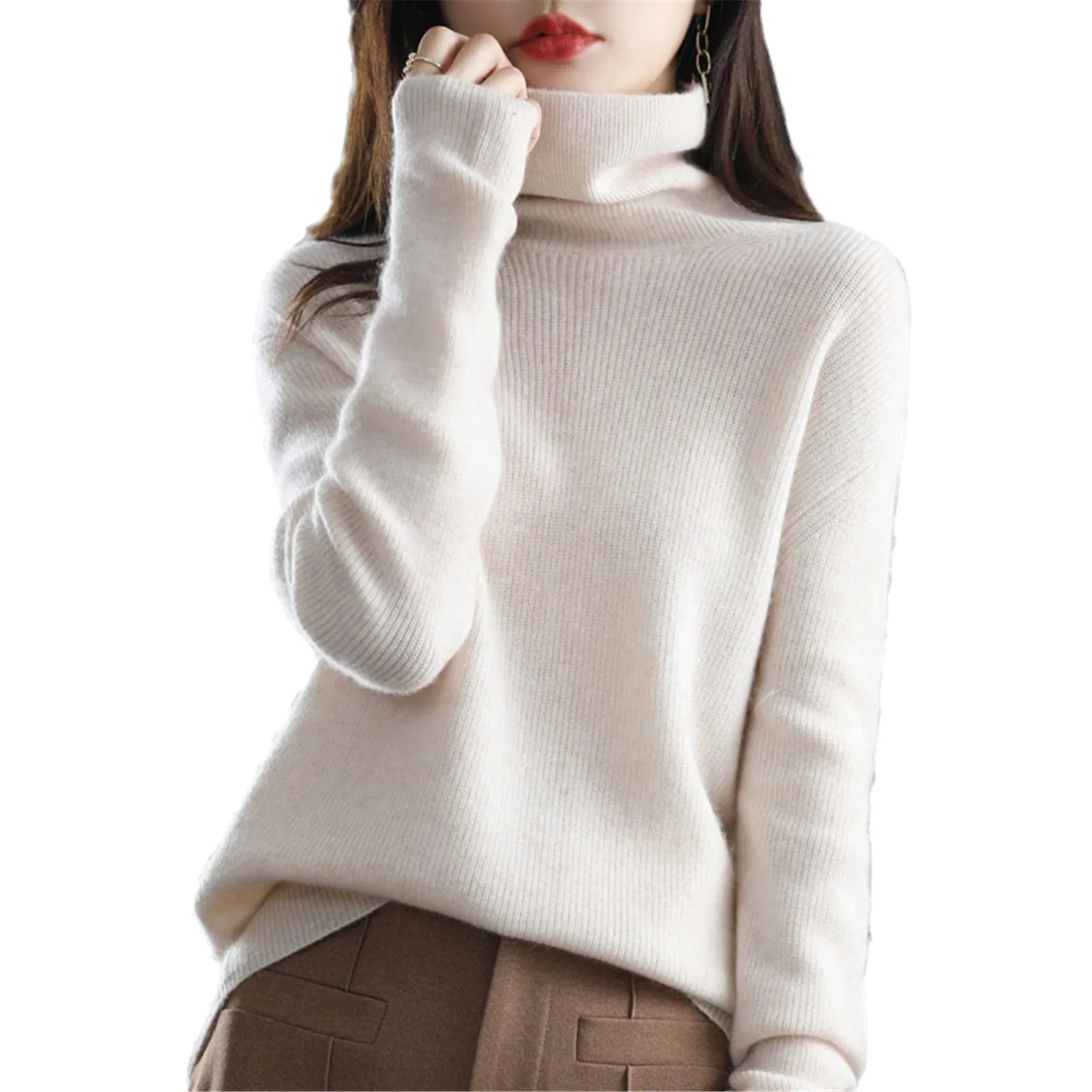 Women's Sweater Pullover Cashmere Pullover High Neck Wool Casual Knit Tops Autumn Winter Jacket Warm Pullover