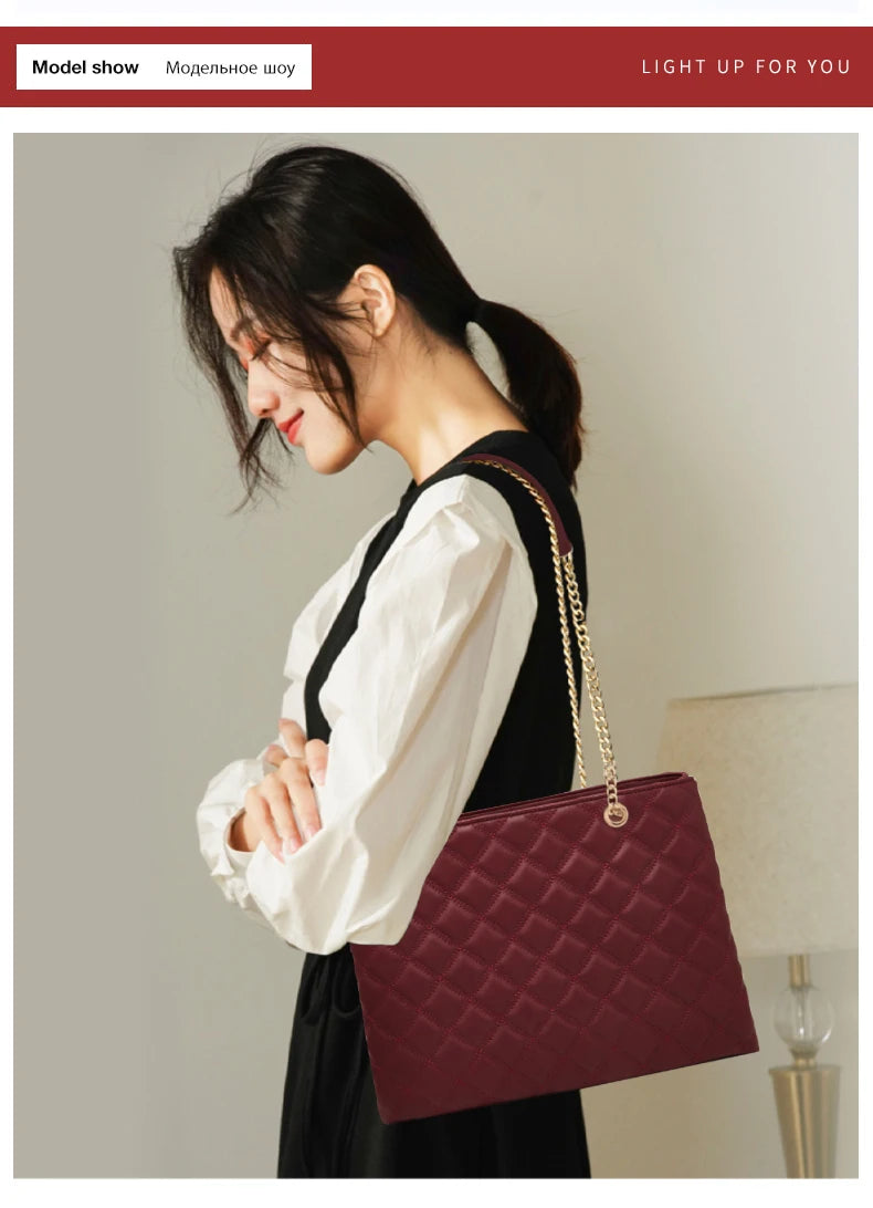 FOXER Women Fashion Quilted Shoulder Bag Female Classic Underarm Bag Vintage Lady Simple Tote Bags Chrismas Gift