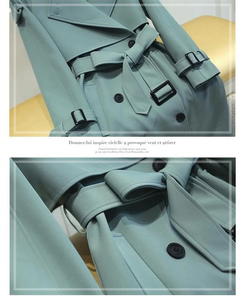 Women Long Trench Coat Fashion Windproof Coat Double Breasted Trench Coats Green Belt Windbreaker Spring Autumn Female Outerwear