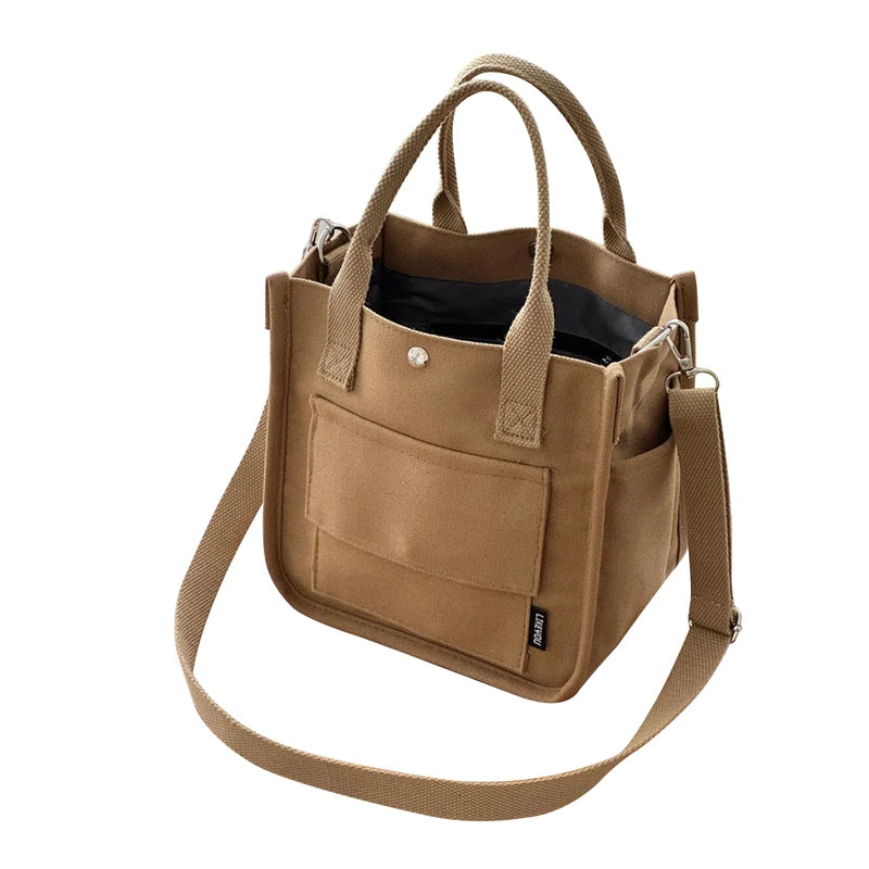 Simple Versatile Shoulder Bag Large Capacity HandBag Fashion Casual Solid Canvas Tote Crossbody Bags Multiple Pockets For Girls