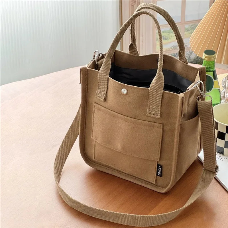 Simple Versatile Shoulder Bag Large Capacity HandBag Fashion Casual Solid Canvas Tote Crossbody Bags Multiple Pockets For Girls