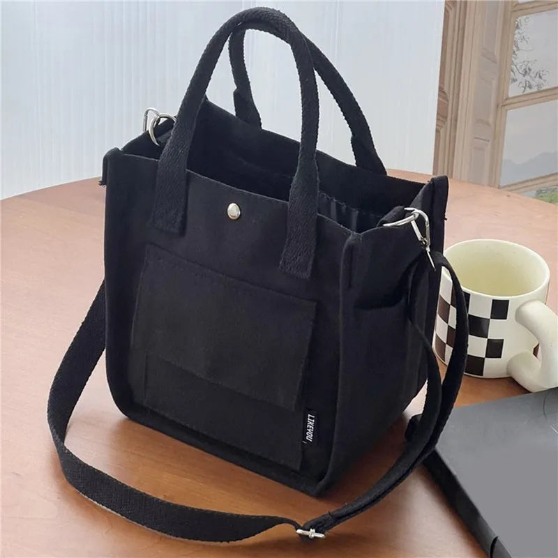 Simple Versatile Shoulder Bag Large Capacity HandBag Fashion Casual Solid Canvas Tote Crossbody Bags Multiple Pockets For Girls