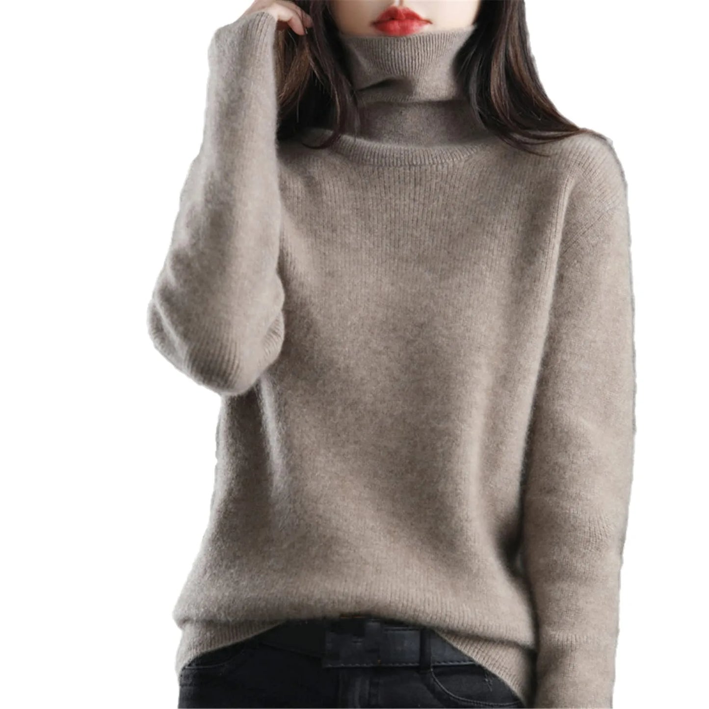 Women's Sweater Pullover Cashmere Pullover High Neck Wool Casual Knit Tops Autumn Winter Jacket Warm Pullover