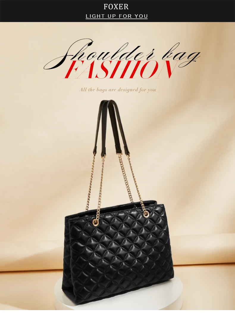 FOXER Women Fashion Quilted Shoulder Bag Female Classic Underarm Bag Vintage Lady Simple Tote Bags Chrismas Gift