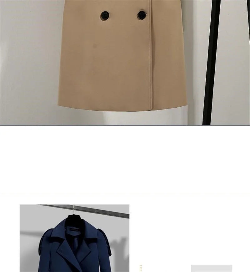 Women Long Trench Coat Fashion Windproof Coat Double Breasted Trench Coats Green Belt Windbreaker Spring Autumn Female Outerwear