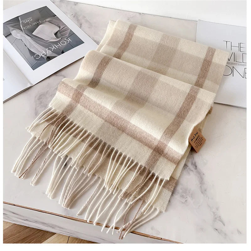 100% Wool Luxury Brands Classic England Style Women Scarf Fashion Stripe Plaid Scarves Tassel Shawls Pashmina Lady Wrap 32*180cm