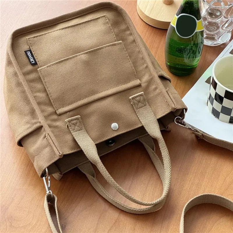 Simple Versatile Shoulder Bag Large Capacity HandBag Fashion Casual Solid Canvas Tote Crossbody Bags Multiple Pockets For Girls