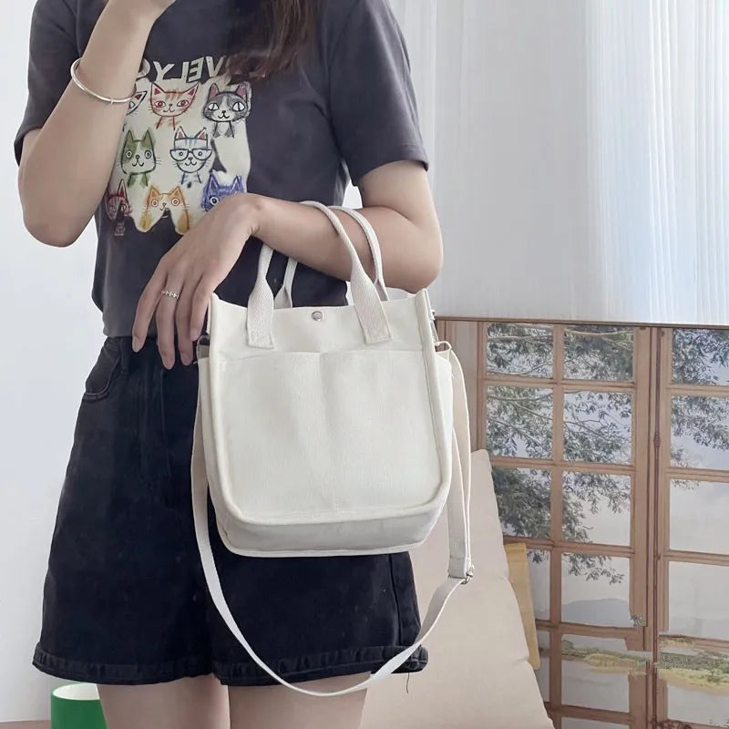 Simple Versatile Shoulder Bag Large Capacity HandBag Fashion Casual Solid Canvas Tote Crossbody Bags Multiple Pockets For Girls