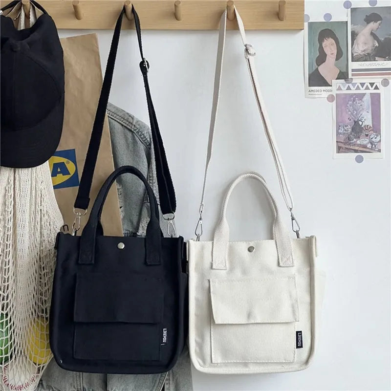 Simple Versatile Shoulder Bag Large Capacity HandBag Fashion Casual Solid Canvas Tote Crossbody Bags Multiple Pockets For Girls