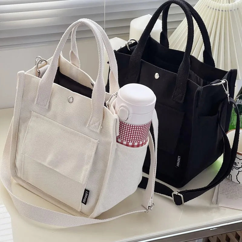 Simple Versatile Shoulder Bag Large Capacity HandBag Fashion Casual Solid Canvas Tote Crossbody Bags Multiple Pockets For Girls