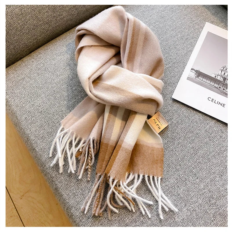 100% Wool Luxury Brands Classic England Style Women Scarf Fashion Stripe Plaid Scarves Tassel Shawls Pashmina Lady Wrap 32*180cm