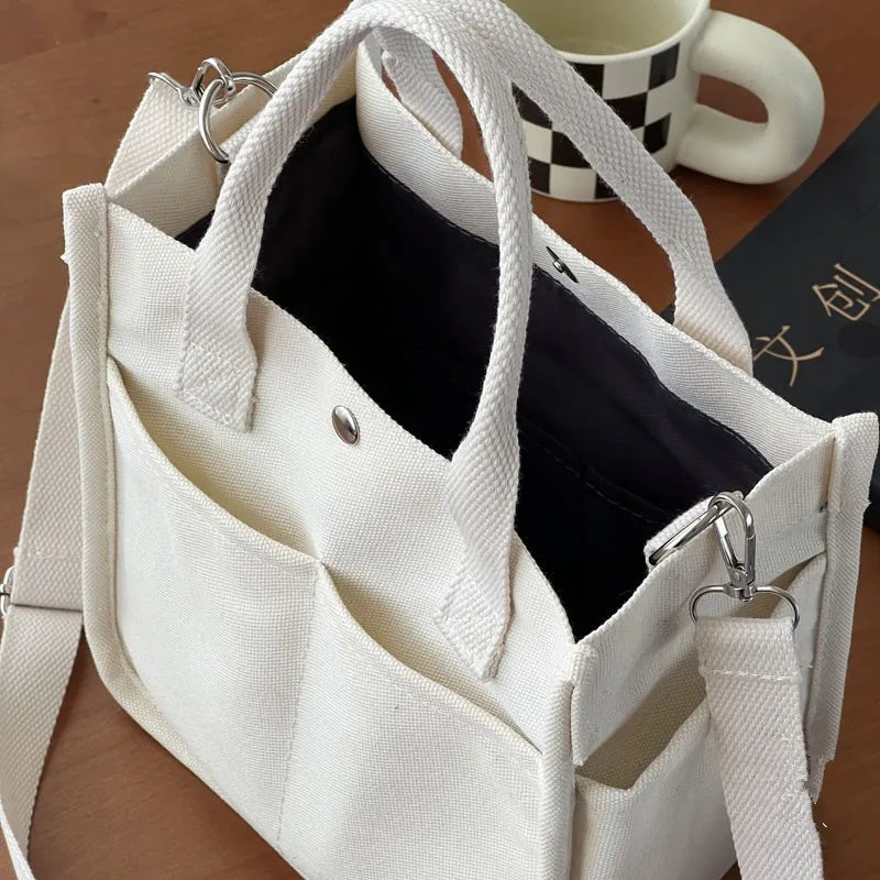 Simple Versatile Shoulder Bag Large Capacity HandBag Fashion Casual Solid Canvas Tote Crossbody Bags Multiple Pockets For Girls