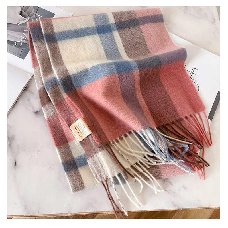 100% Wool Luxury Brands Classic England Style Women Scarf Fashion Stripe Plaid Scarves Tassel Shawls Pashmina Lady Wrap 32*180cm