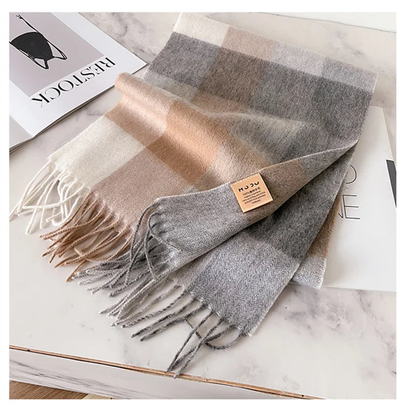 100% Wool Luxury Brands Classic England Style Women Scarf Fashion Stripe Plaid Scarves Tassel Shawls Pashmina Lady Wrap 32*180cm