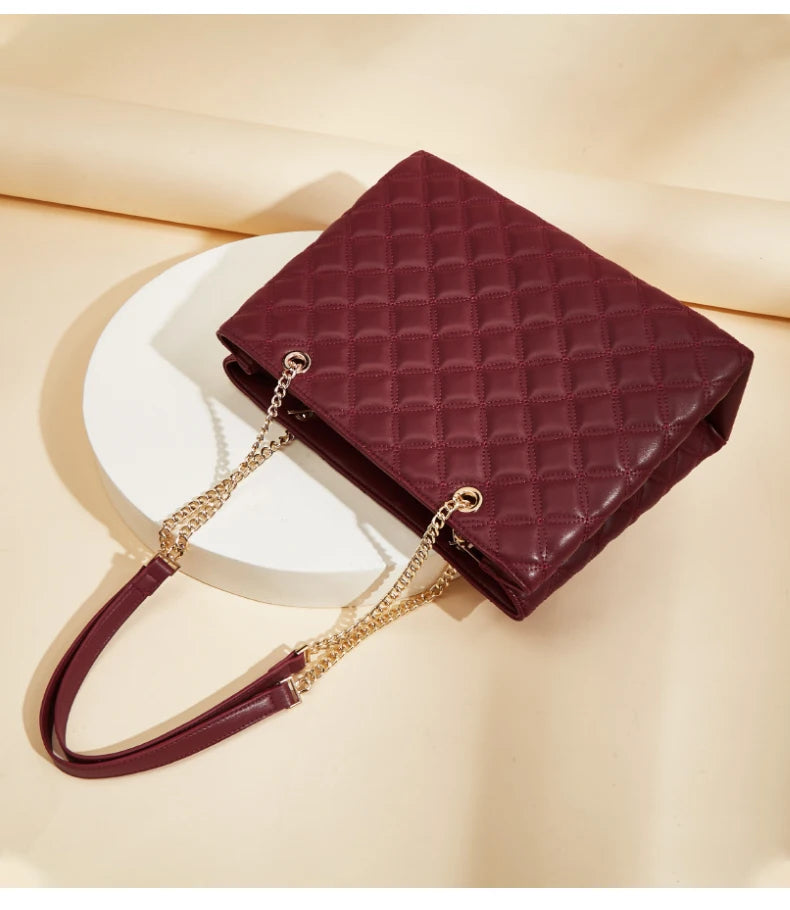 FOXER Women Fashion Quilted Shoulder Bag Female Classic Underarm Bag Vintage Lady Simple Tote Bags Chrismas Gift