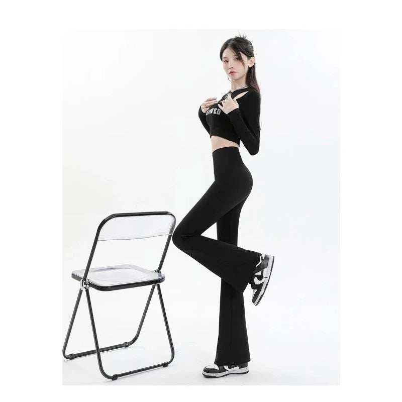 Women Trousers Flare Leggings High Waist Wide Leg Yoga Pants Seamless Fitness Workout Tights Gym Sports Casual Slimming Clothing