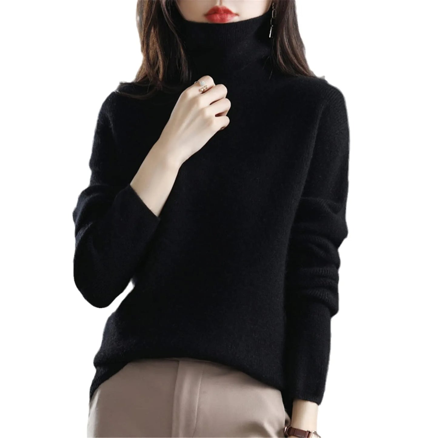Women's Sweater Pullover Cashmere Pullover High Neck Wool Casual Knit Tops Autumn Winter Jacket Warm Pullover