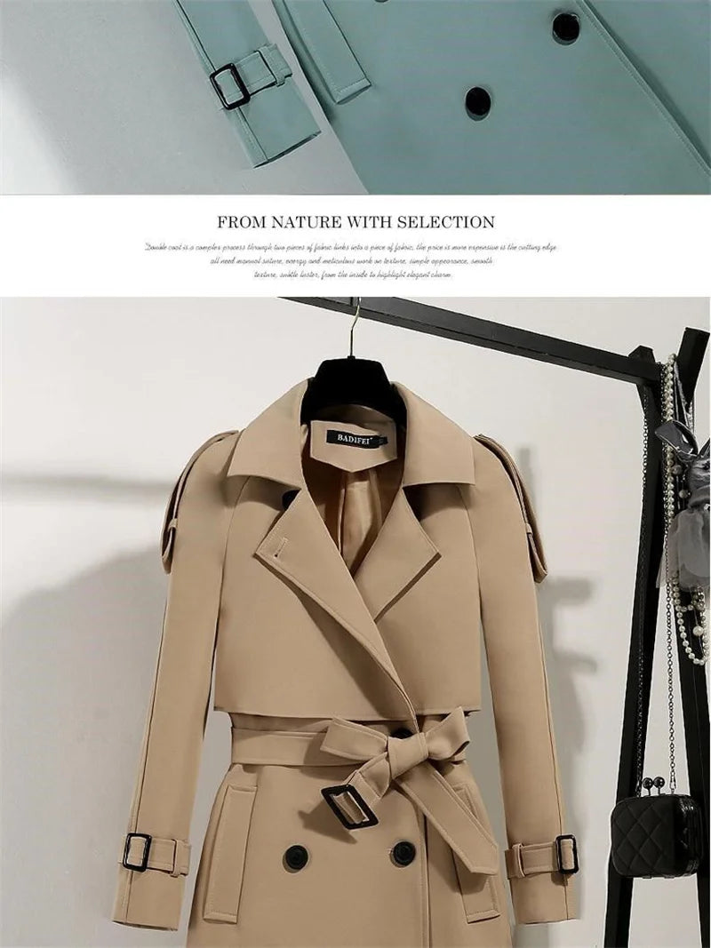 Women Long Trench Coat Fashion Windproof Coat Double Breasted Trench Coats Green Belt Windbreaker Spring Autumn Female Outerwear