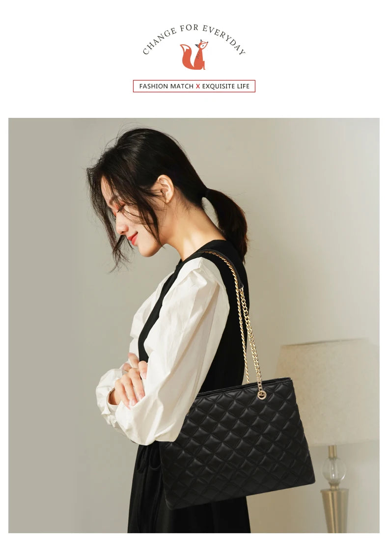 FOXER Women Fashion Quilted Shoulder Bag Female Classic Underarm Bag Vintage Lady Simple Tote Bags Chrismas Gift