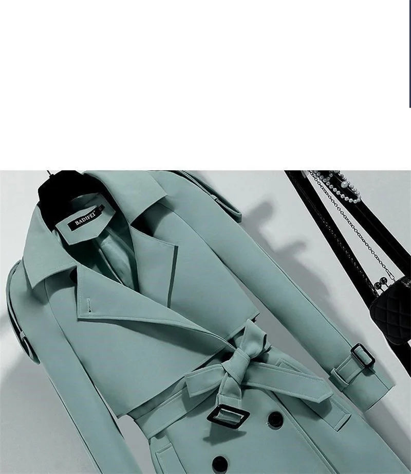 Women Long Trench Coat Fashion Windproof Coat Double Breasted Trench Coats Green Belt Windbreaker Spring Autumn Female Outerwear
