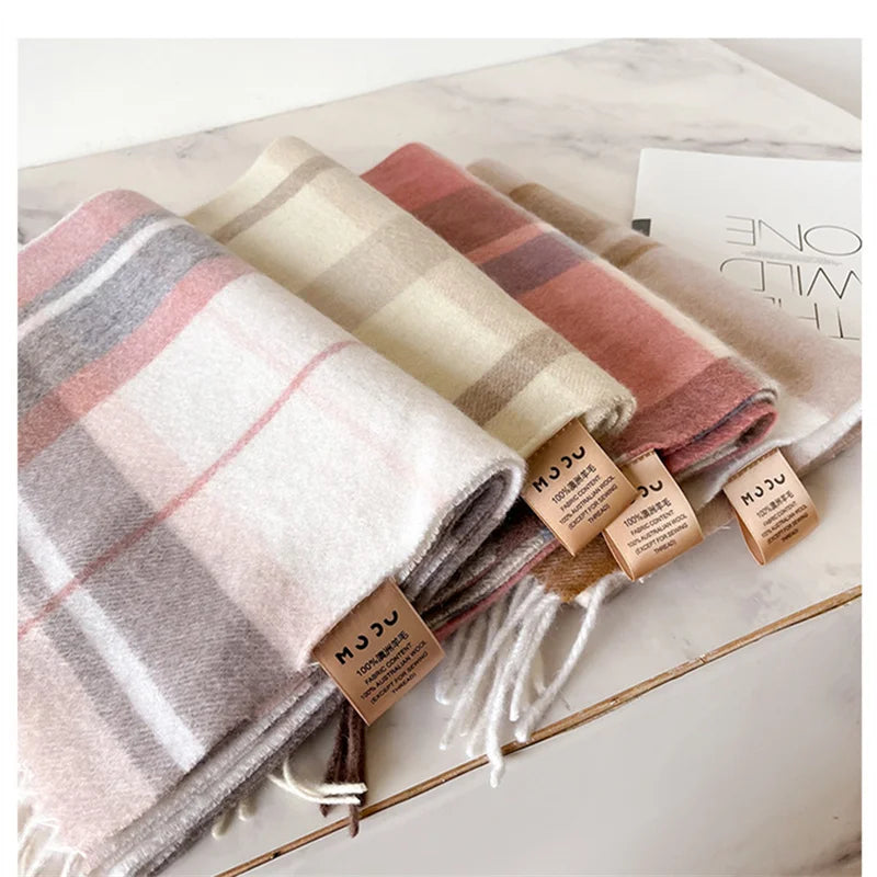 100% Wool Luxury Brands Classic England Style Women Scarf Fashion Stripe Plaid Scarves Tassel Shawls Pashmina Lady Wrap 32*180cm