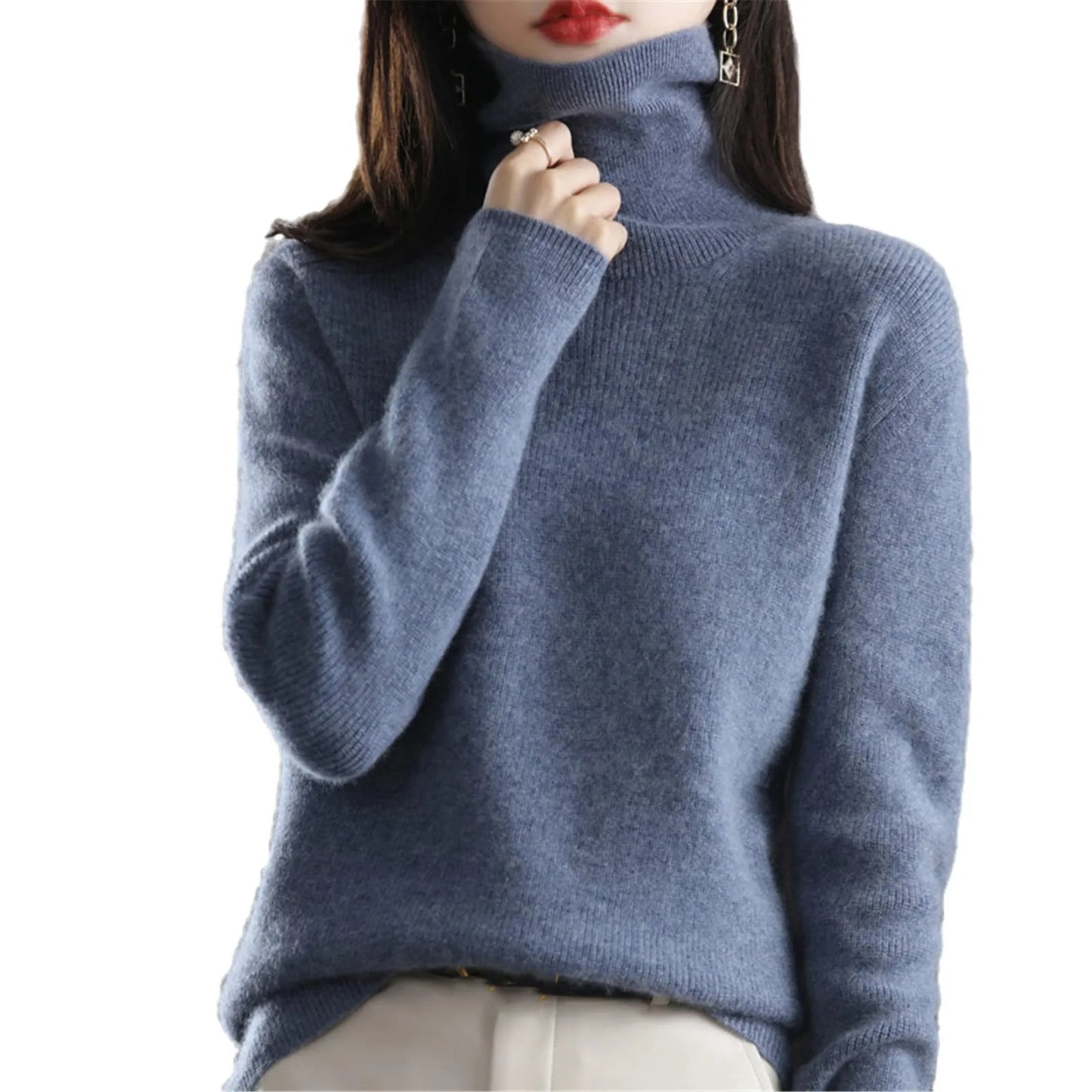 Women's Sweater Pullover Cashmere Pullover High Neck Wool Casual Knit Tops Autumn Winter Jacket Warm Pullover