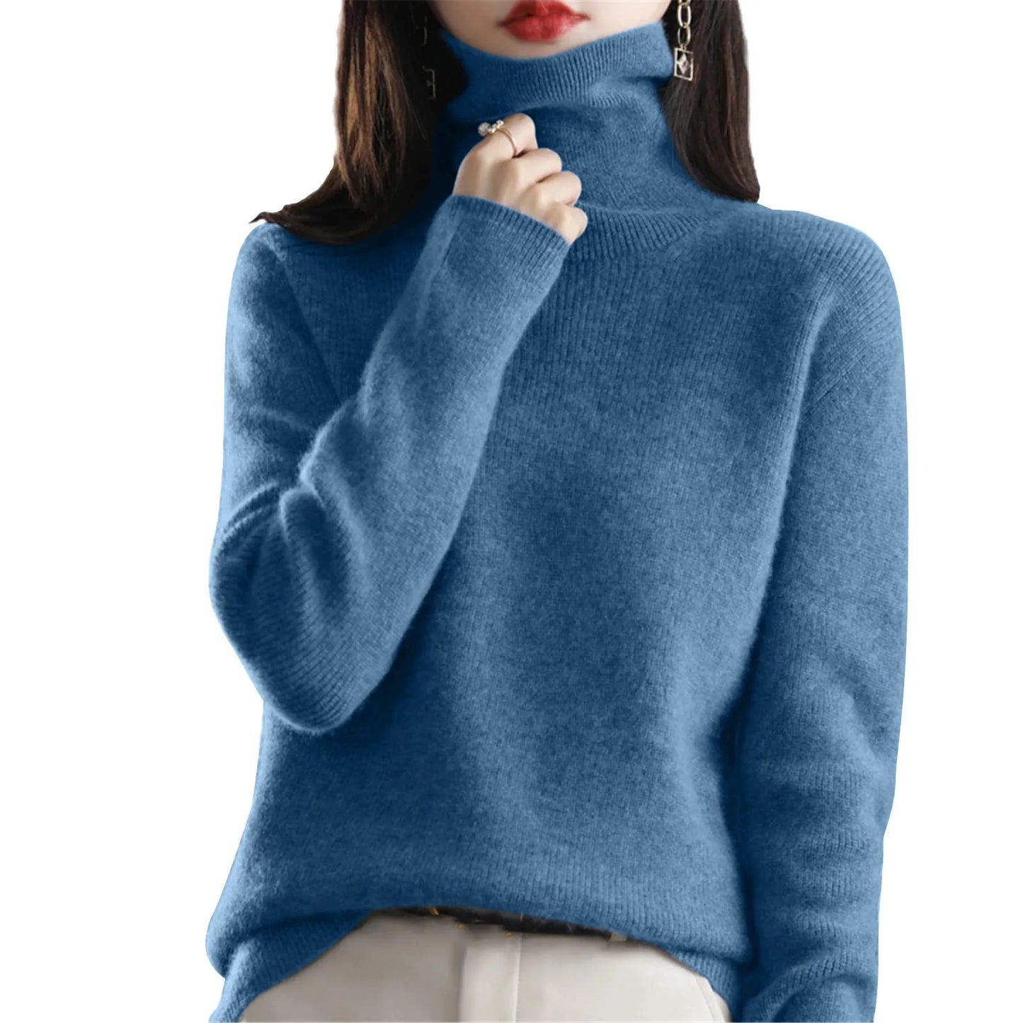 Women's Sweater Pullover Cashmere Pullover High Neck Wool Casual Knit Tops Autumn Winter Jacket Warm Pullover