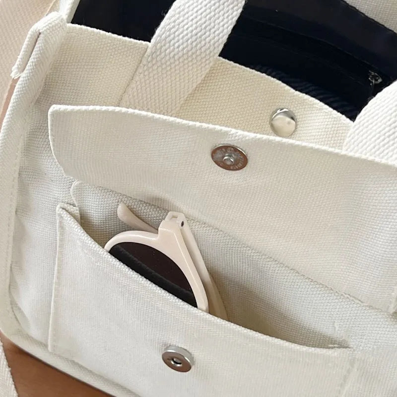 Simple Versatile Shoulder Bag Large Capacity HandBag Fashion Casual Solid Canvas Tote Crossbody Bags Multiple Pockets For Girls