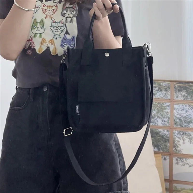 Simple Versatile Shoulder Bag Large Capacity HandBag Fashion Casual Solid Canvas Tote Crossbody Bags Multiple Pockets For Girls